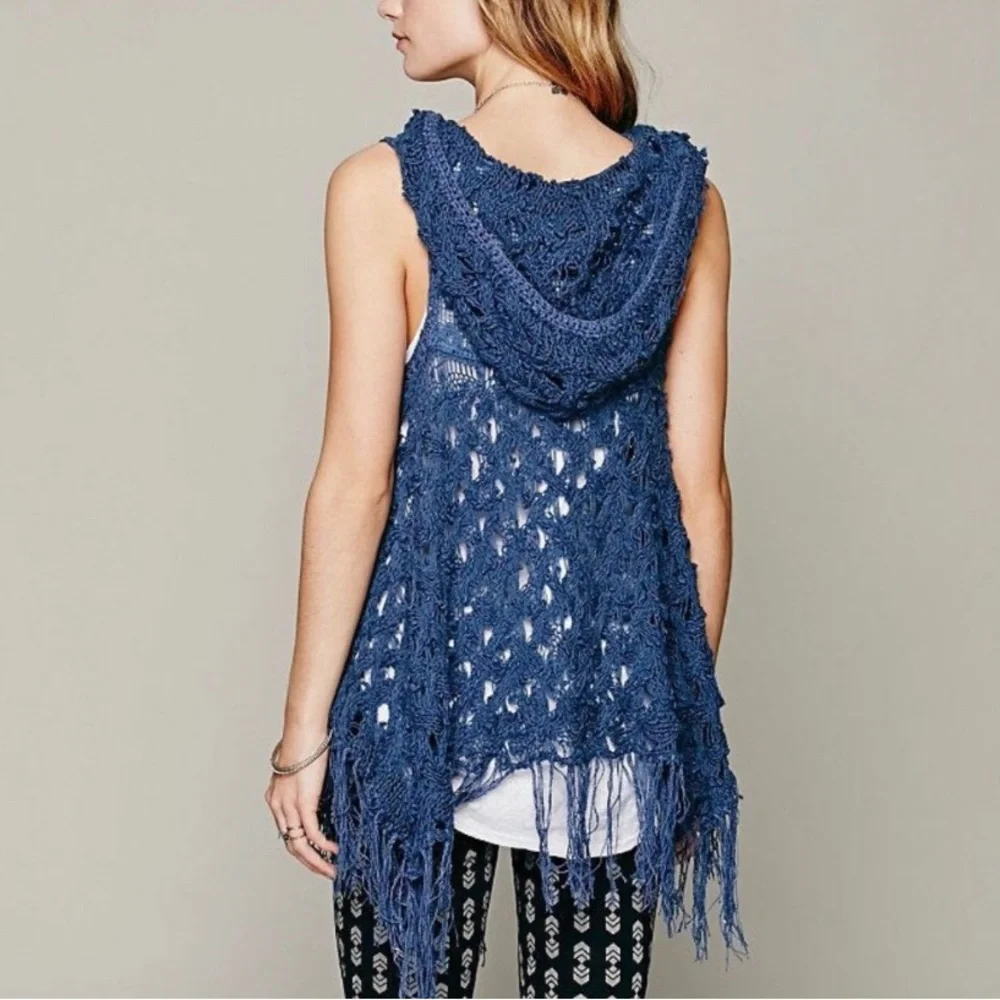 Free People Crazy Love Open Knit Fringe Vest